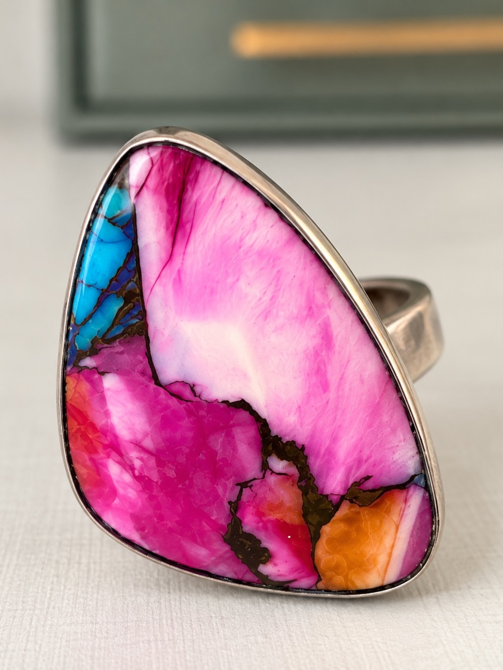 Pink Multicolor Inlay Stone Statement Ring